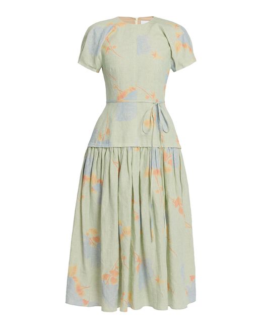 Erdem White Cap-Sleeve Floral Linen Maxi Dress