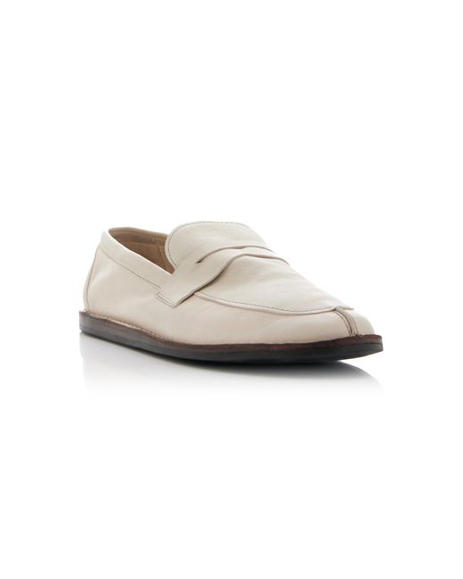 The Row White Cary Slip-on Leather Penny Loafers