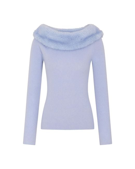 Rabanne Blue Off-The-Shoulder Wool-Cashmere Sweater