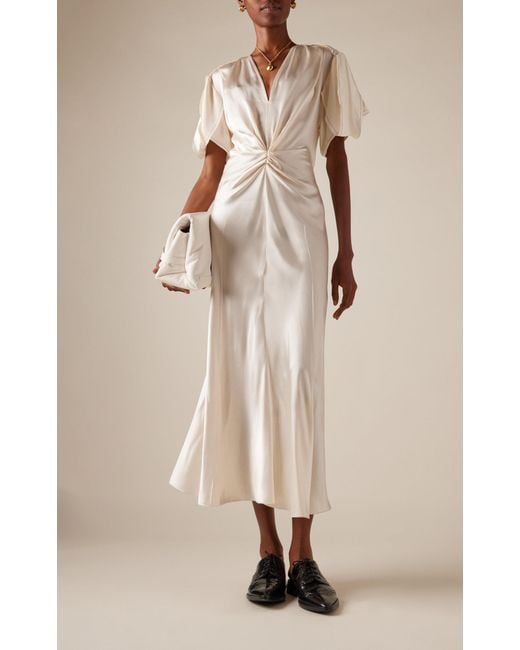 Victoria Beckham White Gathered Midi Dress