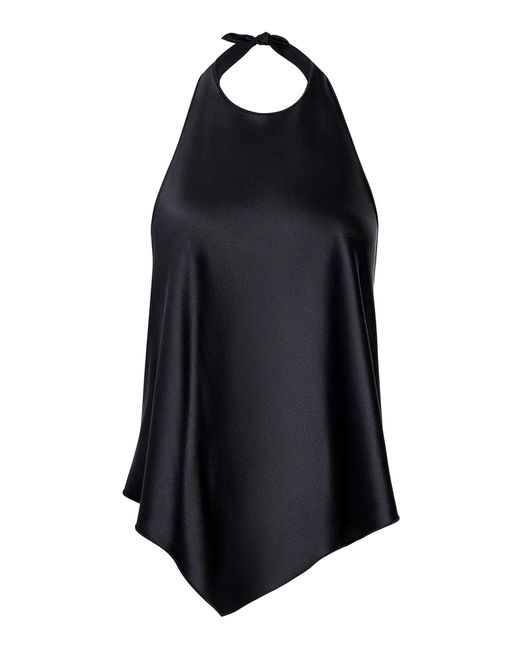 Aflalo Black Auvira Silk Satin Halter Top