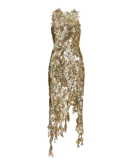 Oscar de la Renta Metallic Floral-sequined Tulle Midi Dress