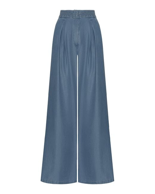 ANDRES OTALORA Blue Esencia Shirred Tencel Denim Wide-Leg Pants