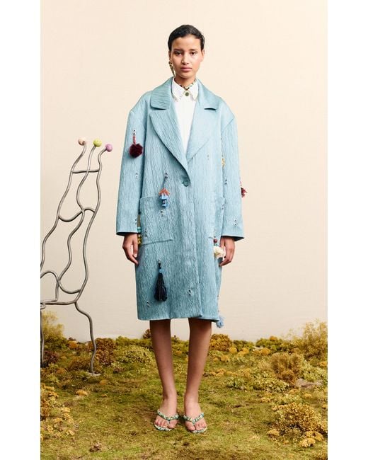 ALÉMAIS Blue Collector Embellished Wool-Blend Coat