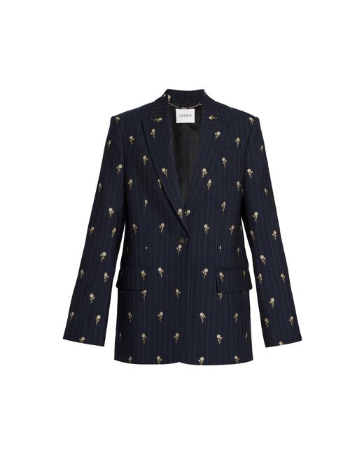 Erdem Blue Embroidered Wool-Blend Jacket