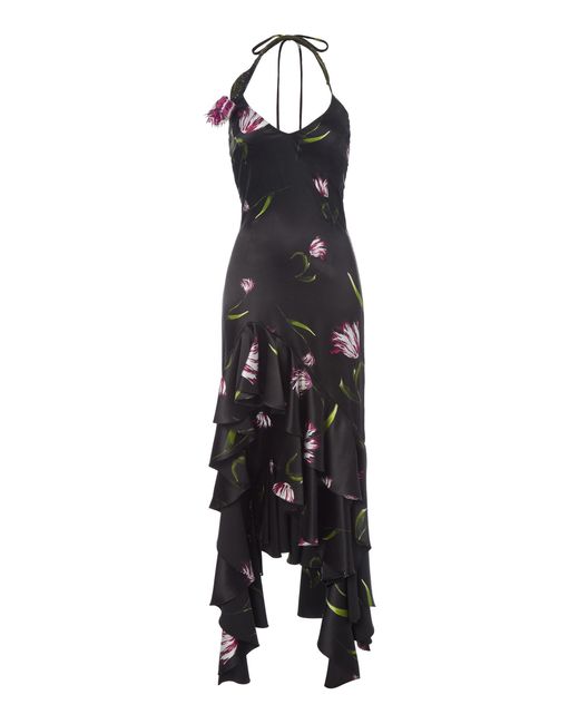 Monse Black Ruffled Hem Silk Mini Dress