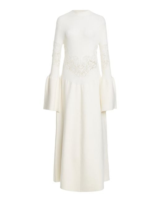 Chloé White Lower Impact Compact Wool-blend Rib Knit Maxi Dress