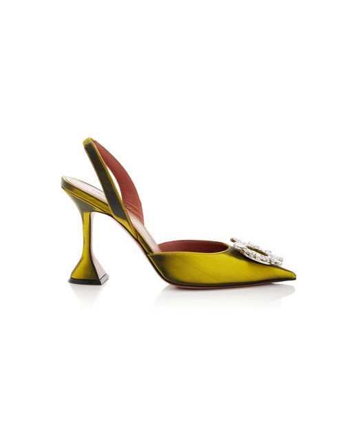AMINA MUADDI Yellow Begum Patent Leather Slingback Pumps