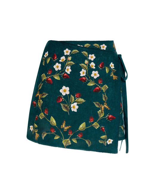 Agua Bendita Green Luna Linen Wrap Mini Skirt