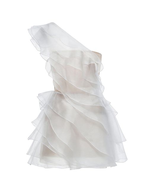 Montsand White Ruffled One-Shoulder Mini Dress