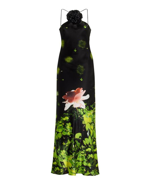 Rodarte Green Floral-appliquéd Silk Maxi Dress