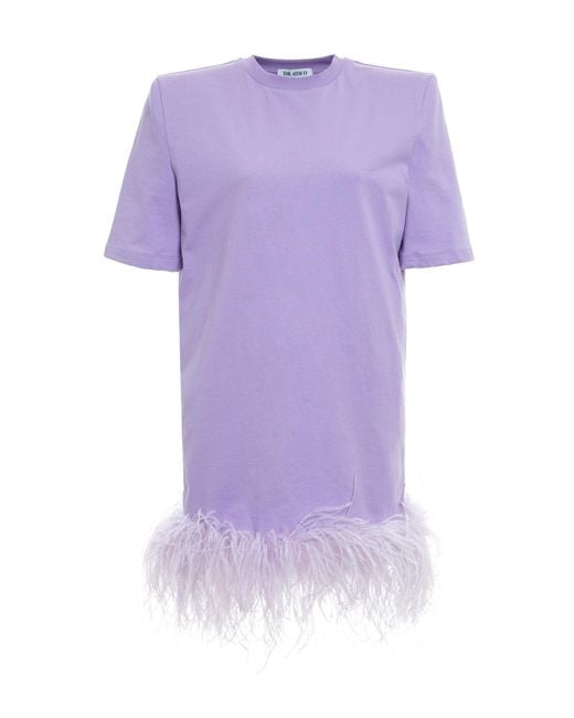 The Attico Purple Feather-trimmed Cotton Dress