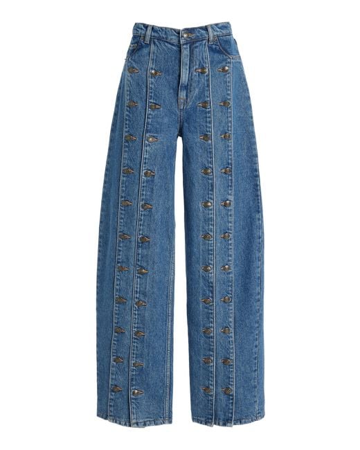 ROTATE BIRGER CHRISTENSEN Blue Buttoned Rigid Mid-Rise Wide-Leg Jeans