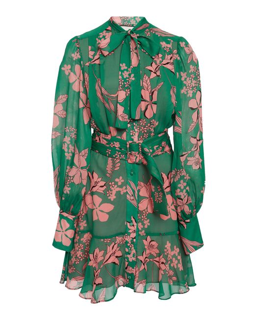 Alexis Green Tisdale Tie-detailed Floral-print Chiffon Mini Dress