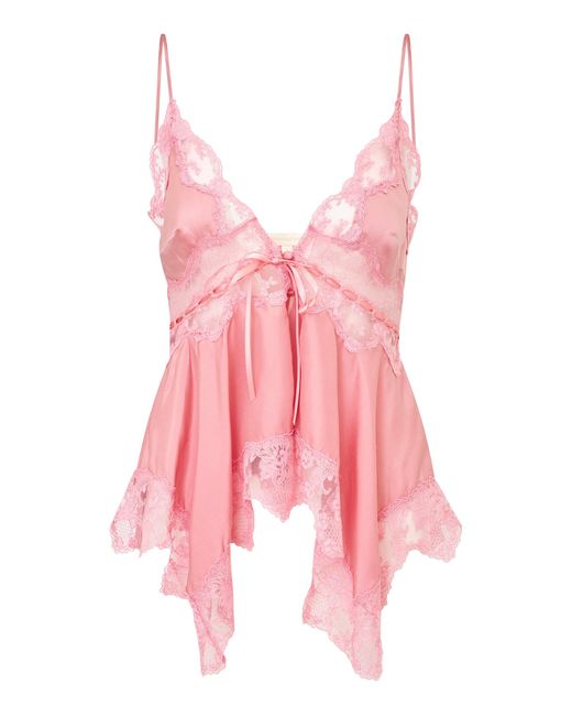 LoveShackFancy Pink Celandina Haute Habotai Lace Top