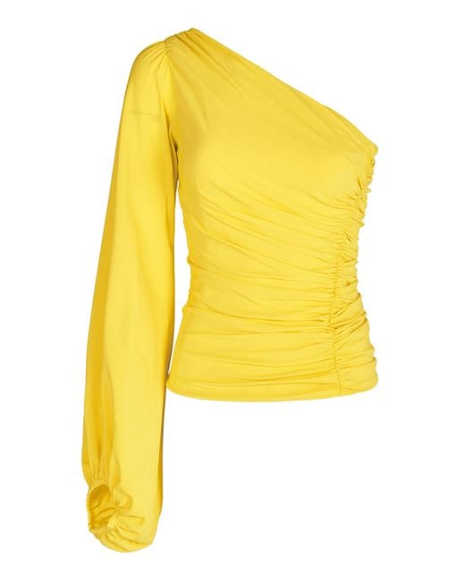 Silvia Tcherassi Yellow Oriana Asymmetric Puff-sleeve Top