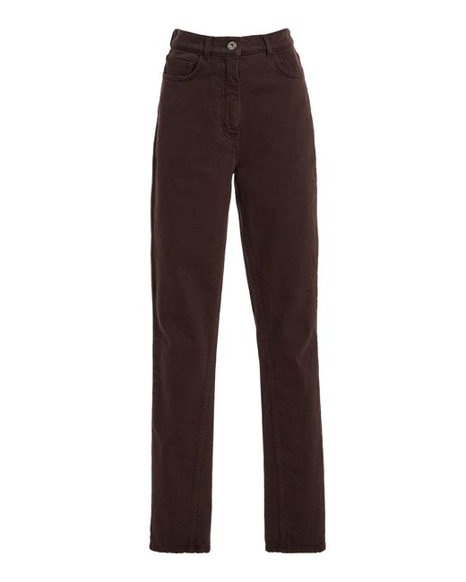 Another Tomorrow Brown Slim-Leg Denim Pants
