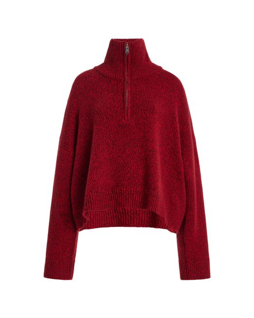 FRAME Red The Half Zip Marled Wool Sweater