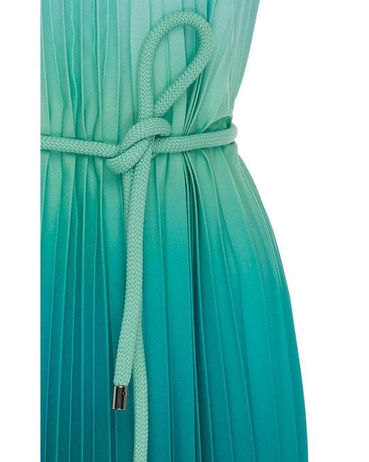 Max Mara Pleated Halter-neck Chiffon Knee-length Dress in Green | Lyst