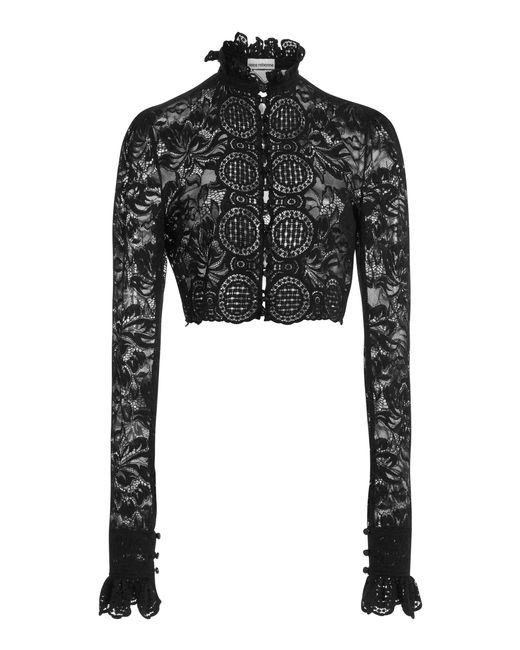 Paco Rabanne Black Cropped Stretch-lace Top