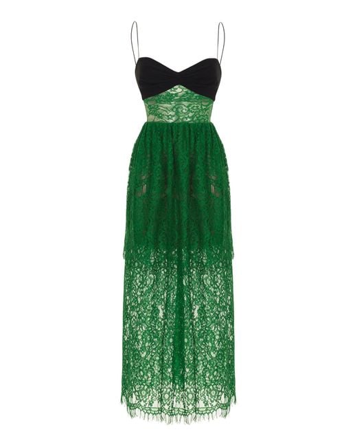 Rasario Green Embroidered Lace Sheath Dress