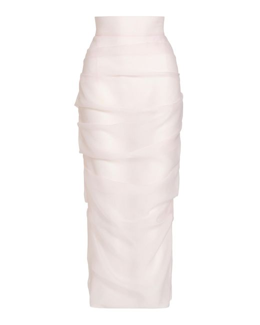Maticevski White Tatler Cupro-Blend Midi Skirt