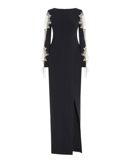 Pamella Roland Black Crystal-embellished Crepe Gown