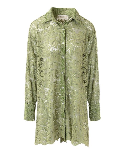 La Fuori Green Sage Seduction Embroidered Shirt
