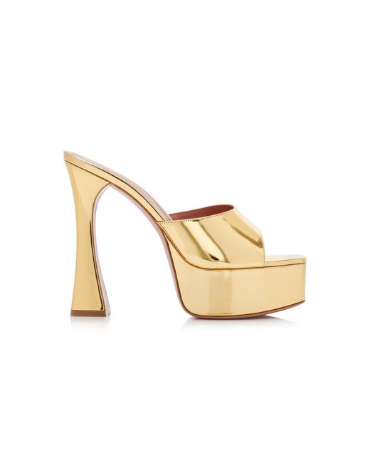 AMINA MUADDI Natural Dalida Metallic Leather Platform Mules