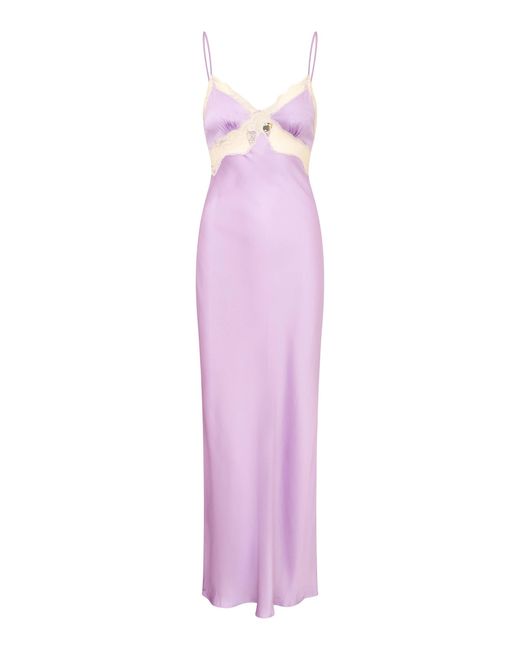LoveShackFancy Purple Kimberlyn Liquid Satin And Lace Maxi Dress