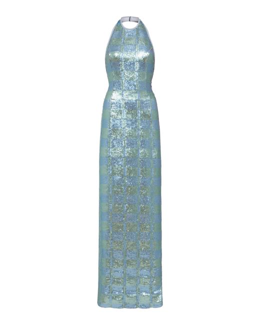Markarian Blue Nerine Gingham Sequin Gown