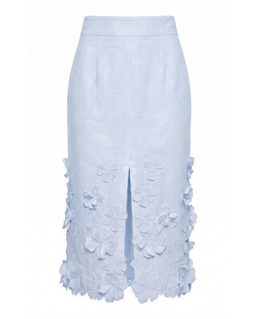 ANDRES OTALORA Blue Fiore Linen Midi Skirt