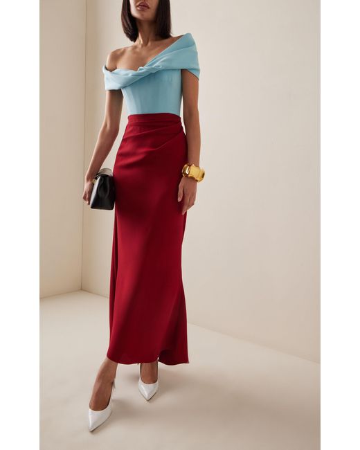 Rosie Assoulin Red Twisted Off-the-shoulder Silk Midi Dress