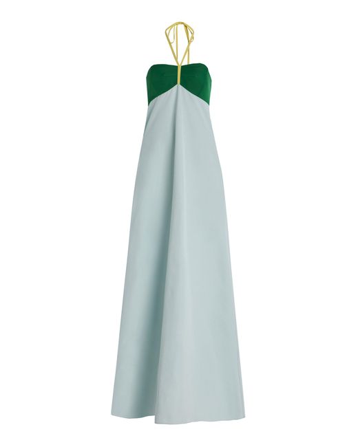 Rosie Assoulin Blue Exclusive Riviera Cotton Maxi Halter Dress