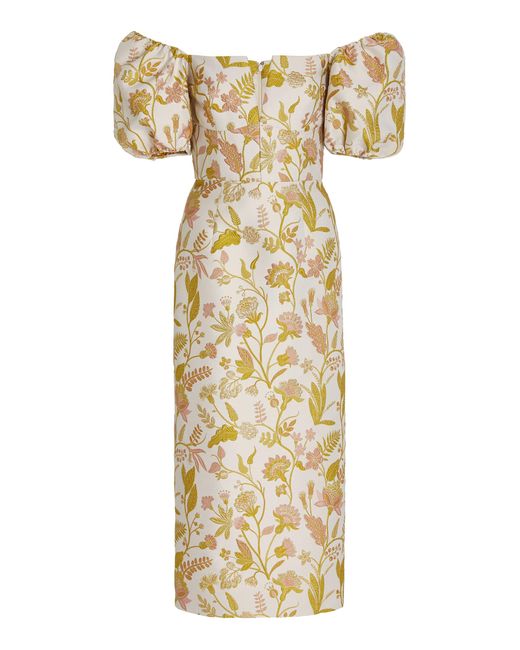 Markarian Multicolor Yvette Floral Brocade Off-the-shoulder Midi Dress