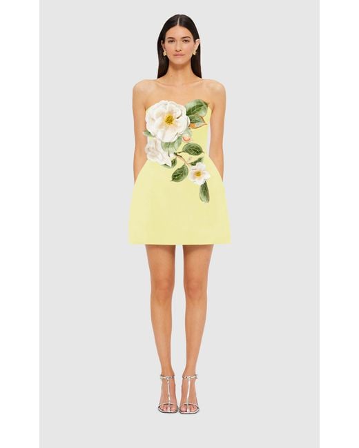 LEO LIN Rosario Applique Floral Bustier Mini Dress - Sorbet Yellow | Lyst