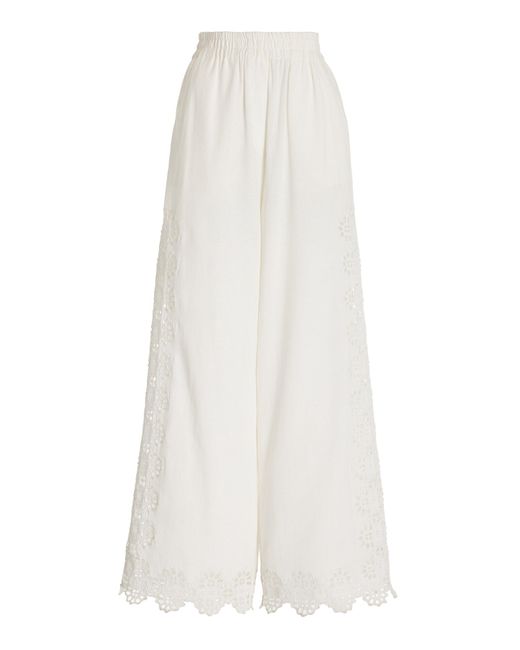 Sea White Edith Cotton And Linen-blend Wide-leg Pants
