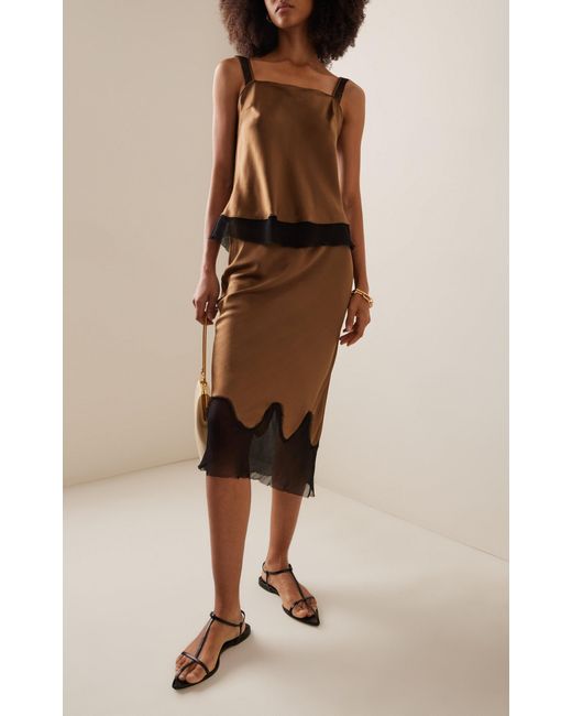 THE GARMENT Brown Catania Mesh-trimmed Silk Tank Top
