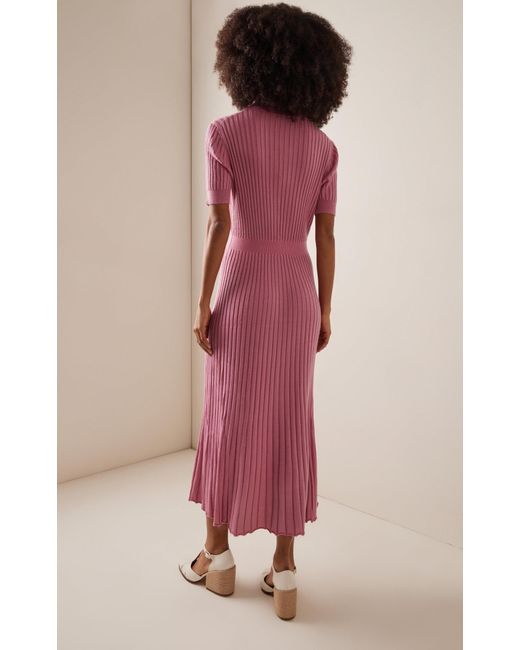 Gabriela Hearst Pink Amor Ribbed Knit Cashmere-silk Polo Midi Dress