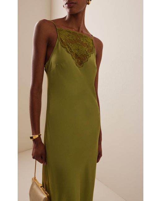 By Malene Birger Libbie Lace-Trimmed Satin Midi Dress in Green | Lyst  Australia