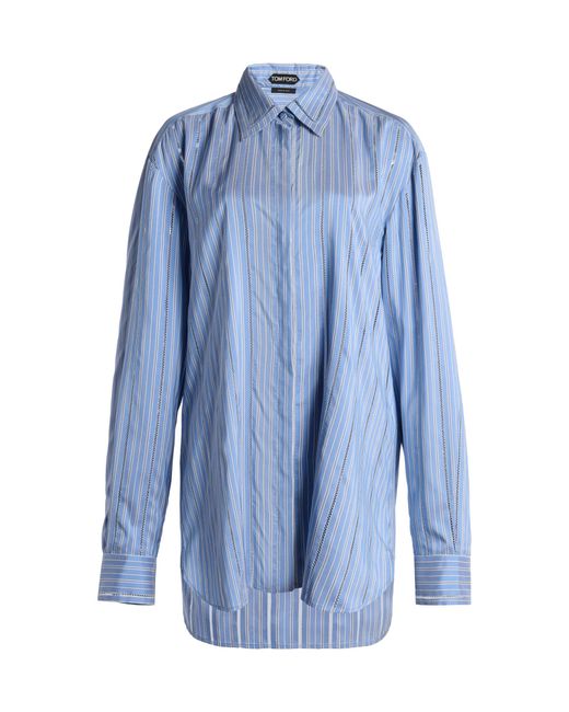 Tom Ford Blue Striped Silk Elongated Relaxed-Fit Shirt