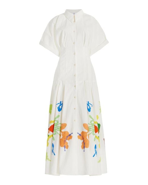Rosie Assoulin White Jolly 'oliday Printed Cotton-linen Shirt Dress