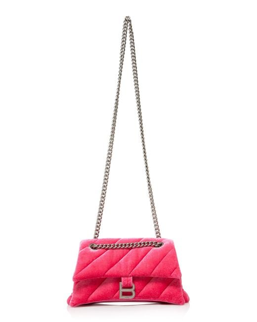 Balenciaga Red Hourglass Quilted Velvet Chain Bag