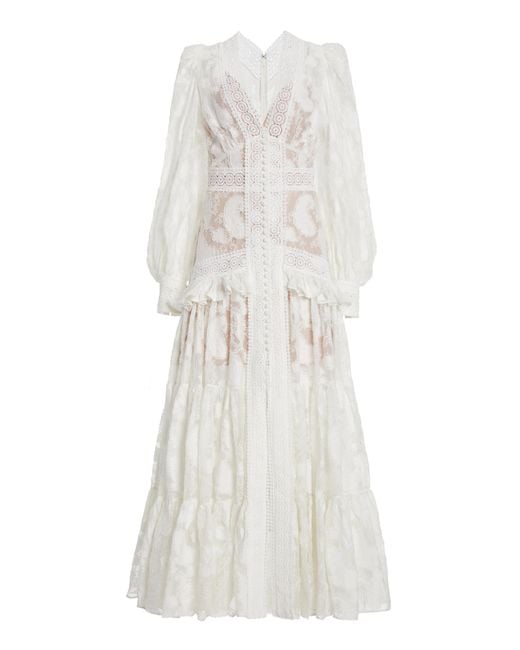 Acler White Suffield Ruffled Lace Maxi Dress
