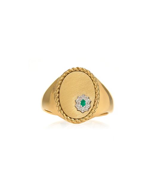 Yvonne Léon Metallic 9k Yellow Gold, Diamond, And Emerald Ring