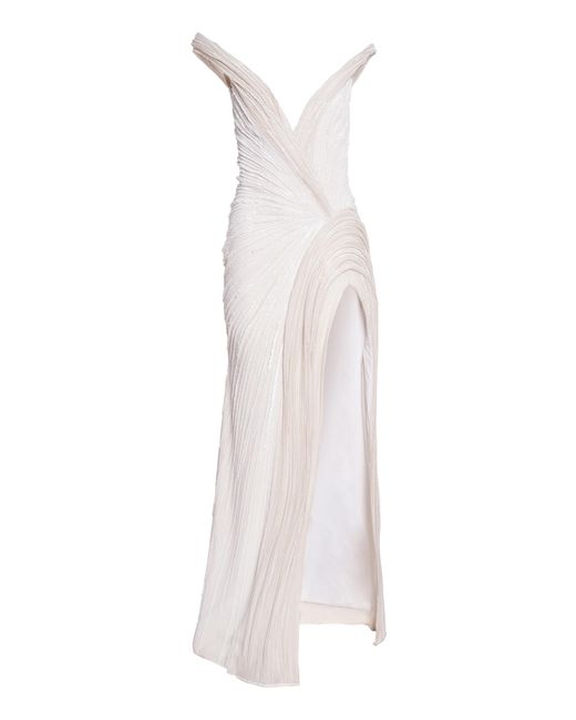 Gaurav Gupta White The Sculpted Draped Cocktail Gown
