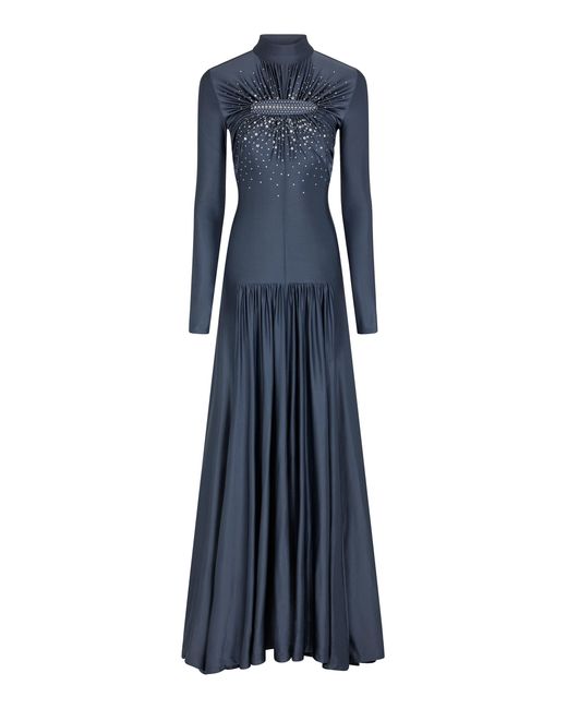 Rabanne Blue Embellished Satin Jersey Gown