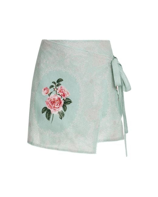 Agua Bendita White Luna Nostalgia Linen Mini Wrap Skirt