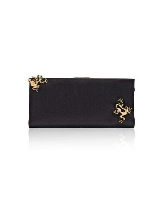 Carolina Herrera Black Pats Frog Emb Satin Clutch