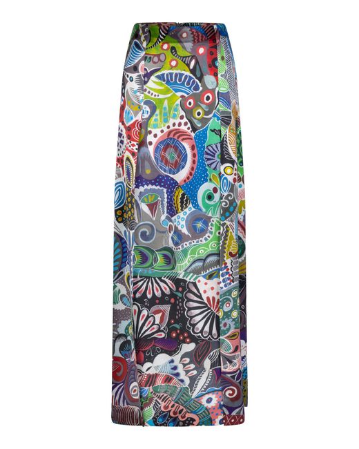 Heirlome White Florence Patterned Mid-Rise Paneled Silk Maxi Skirt